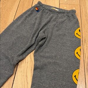 Aviator Nation Gray Sweatpants with Yellow Smiley Faces